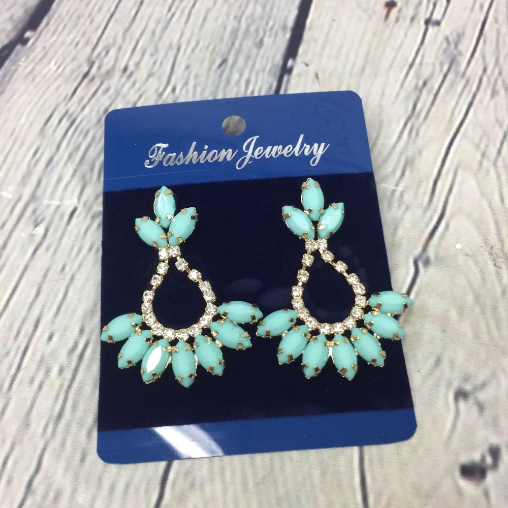 Blue Southwestern Chandelier Gold Tone Earrings
